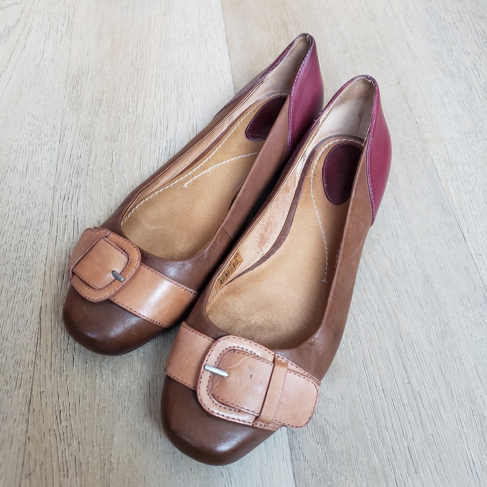 Cute Fossil Flats Big Buckle Burgendy & Chocolate
